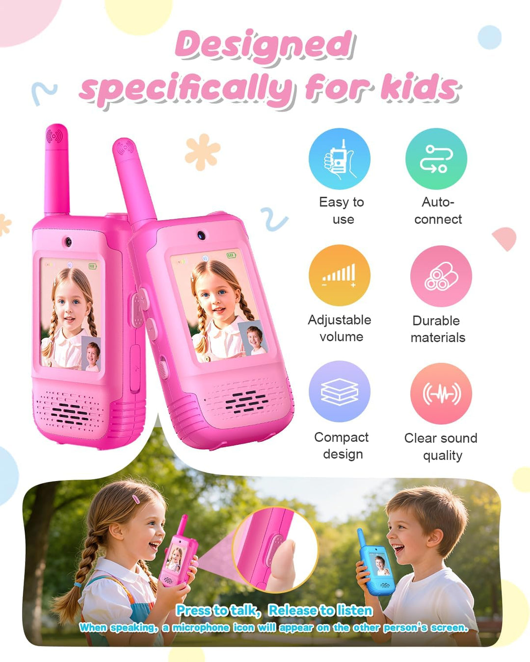 Walkie Talkies de video para niños, juguetes para niñas de 3 a 12 a...
