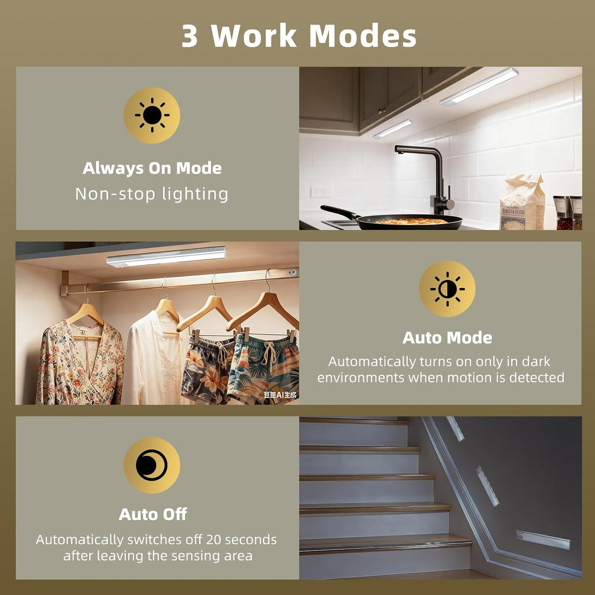 Paquete de 4 luces para debajo del gabinete, luz recargable con sensor de movimiento para interiores, luces magnéticas inalámbricas regulables, 32 luces LED debajo de la encimera para cocina, armario, escaleras, luz blanca