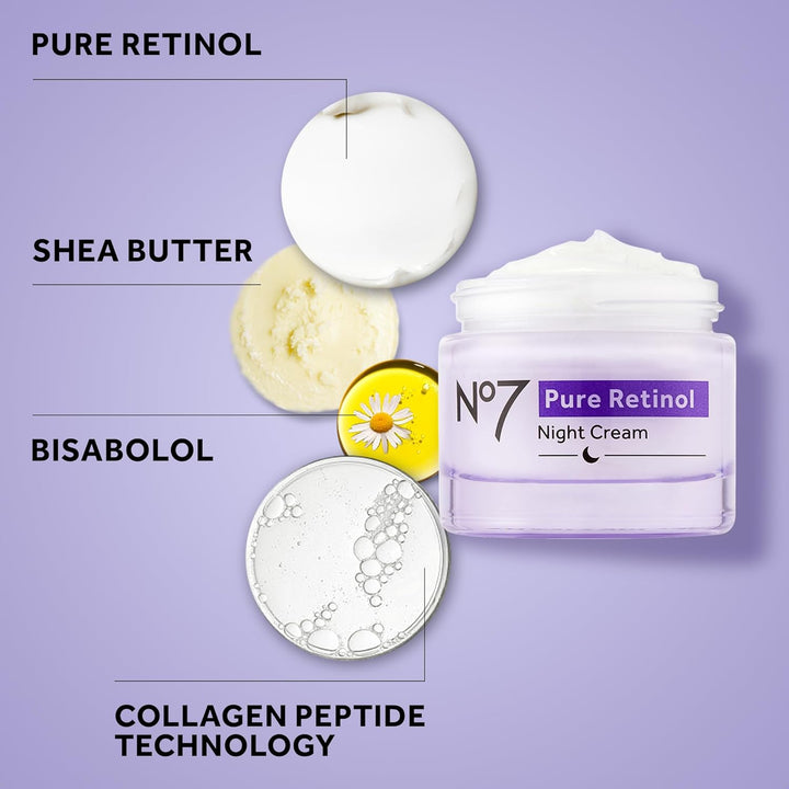 No7 Pure Retinol - Crema de noche antienvejecimiento con péptidos d...