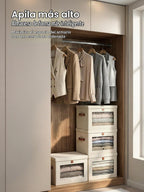 Cajas de almacenamiento plegables - Organizador grande para armario con asas y ventana, cajas de almacenamiento decorativas, contenedores de tela para sala de estar, dormitorio, paquete de
