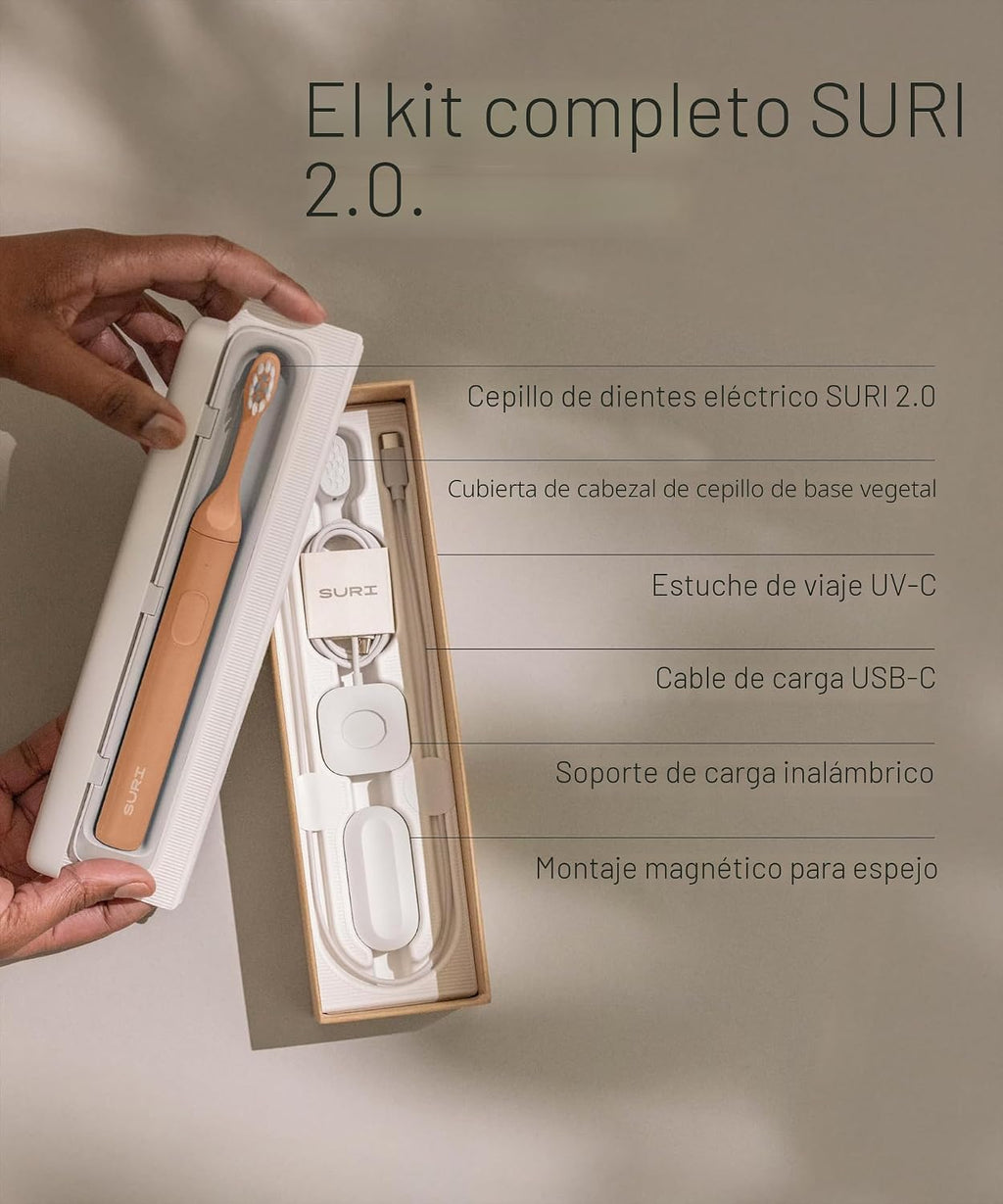SURI Pro Sonic Cepillo de dientes eléctrico | Batería de más de 4 semanas | Estuche de viaje de limpieza UV | Sensor de presión | Cuerpo de aluminio | Temporizador de 2 minutos | Cabeza a base de