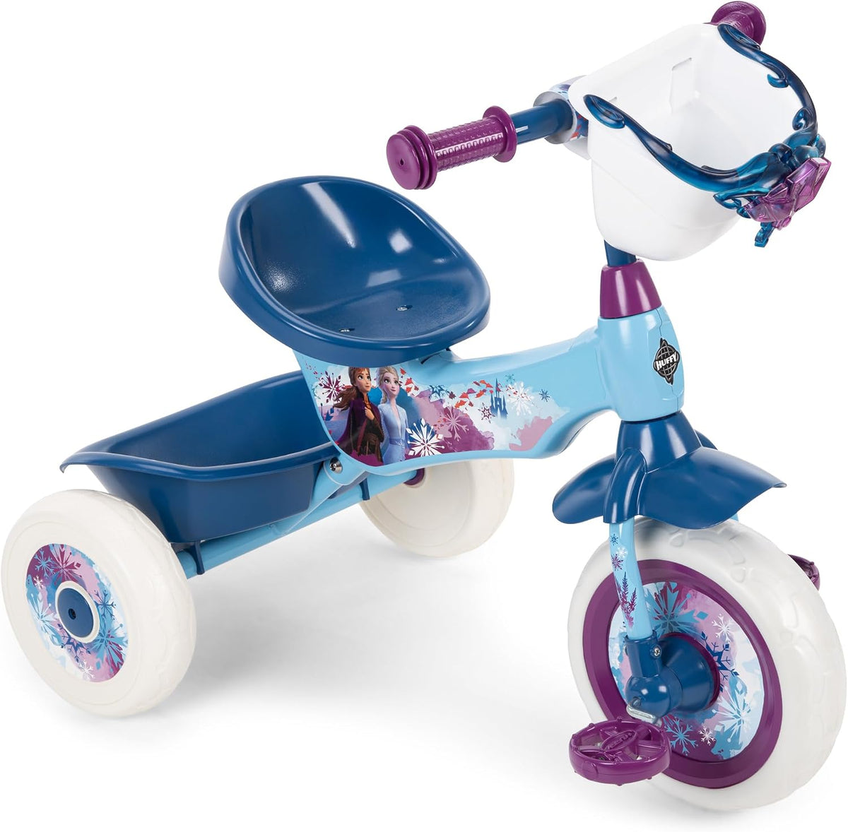 Huffy Triciciclo de Disney Frozen 2 para niñas, ideal para mayores de 3 años, Anna, Elsa y Olaf, contenedores de almacenamiento para aperitivos o juguetes, resistente y duradero, seguro para niños
