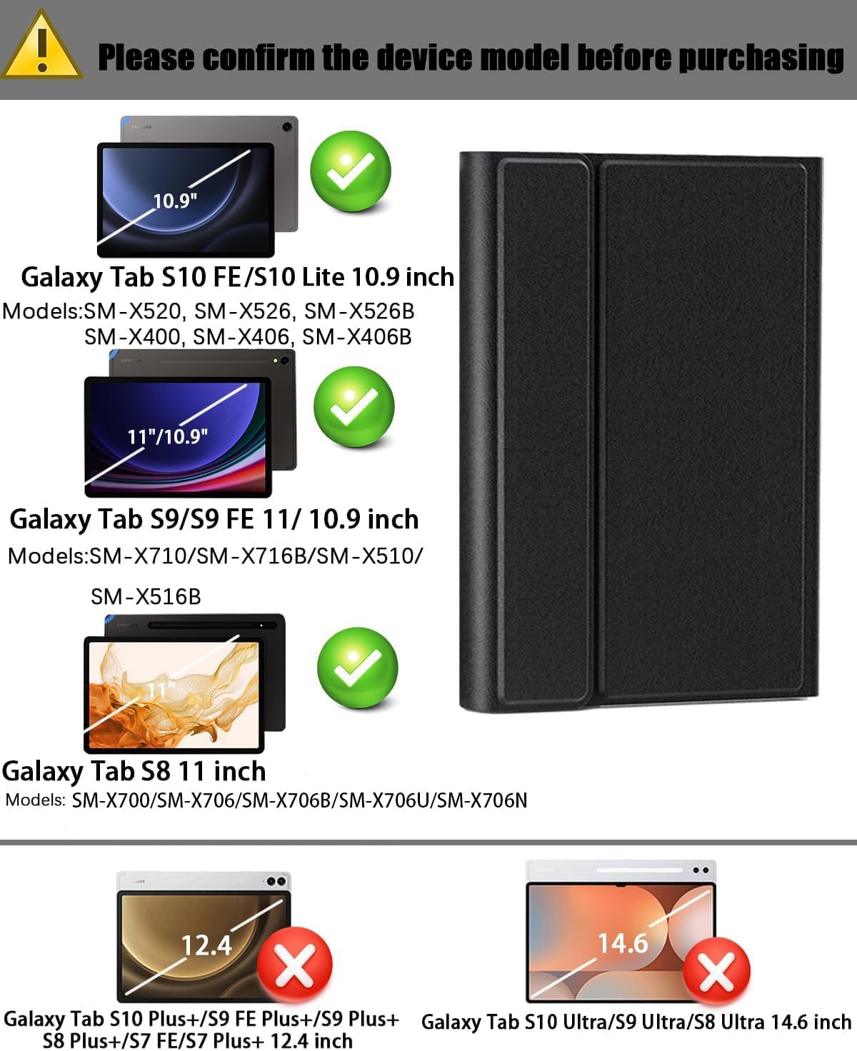 Funda para teclado para Samsung Galaxy Tab S10 Lite / S10 FE / S9 FE / S9 / S8 10.9-11 pulgadas Cubierta - Teclado magnético desmontable retroiluminado de cambio de arcoíris de 7 colores con soporte