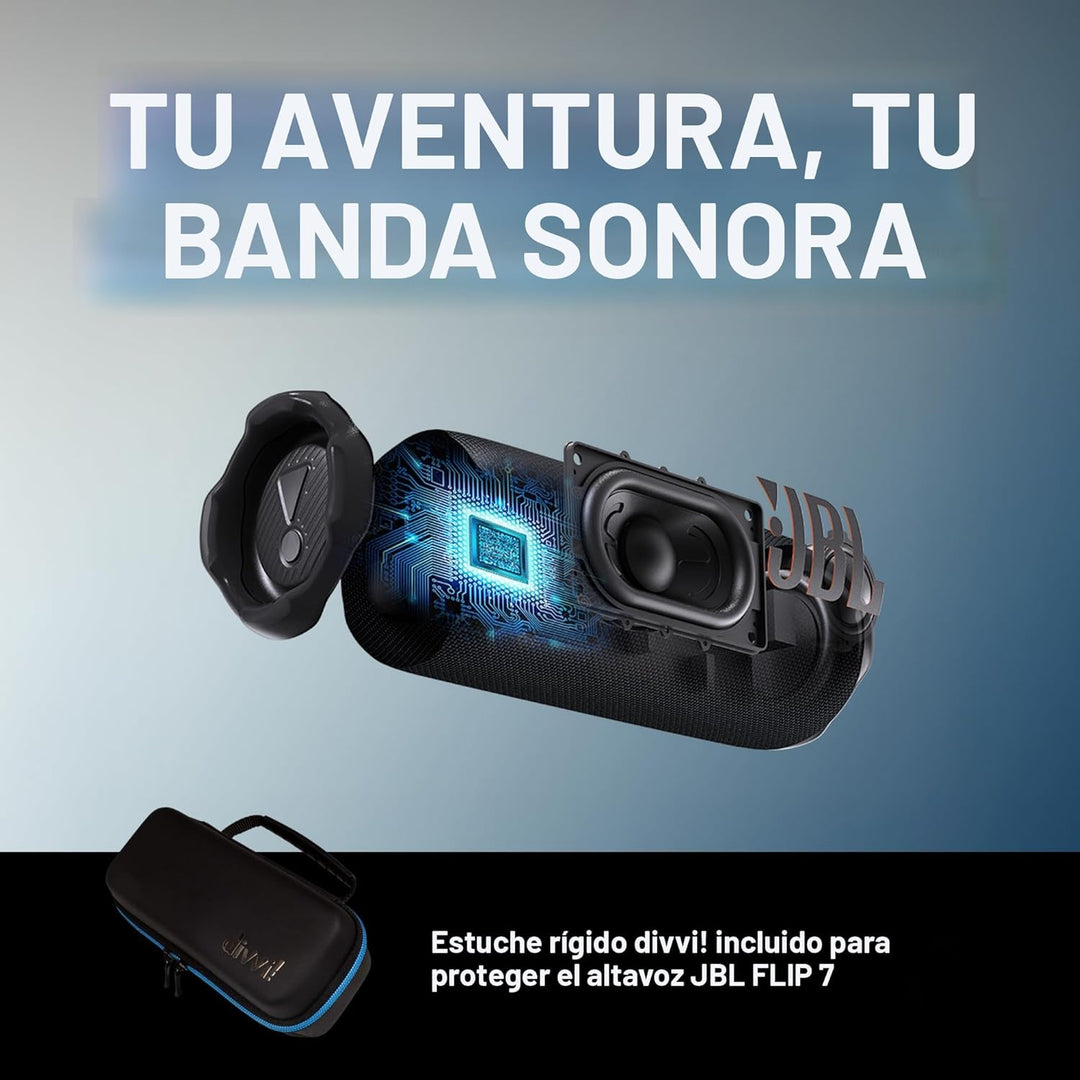 JBL Flip 7 (negro) + paquete con funda protectora rígida divvi! (ne...