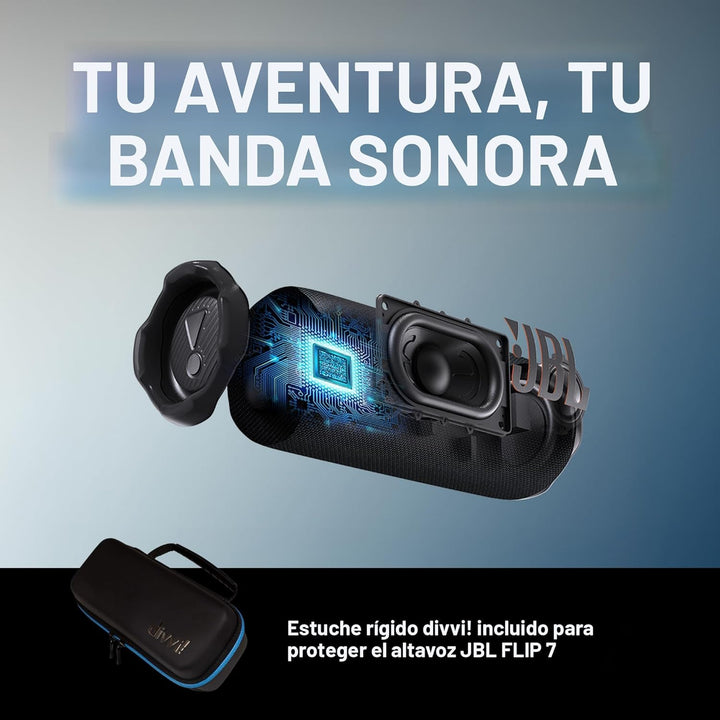 JBL Flip 7 (negro) + paquete con funda protectora rígida divvi! (ne...