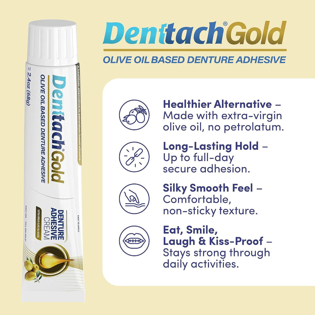 Denttach Gold - Adhesivo para dentaduras postizas, sin petróleo, a...