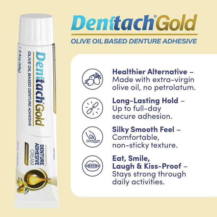 Denttach Gold - Adhesivo para dentaduras postizas, sin petróleo, a...