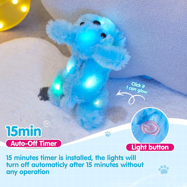WEWILL Cachorro azul iluminado de 10 pulgadas con luz LED con luz n...