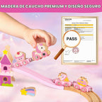 Juego de tren de madera para niñas, juego de tren de castillo de