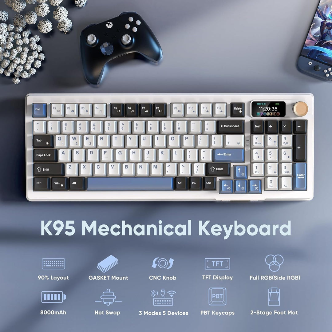 RedThunder K95 Teclado Mecánico Inalámbrico, Pantalla TFT y Perilla...