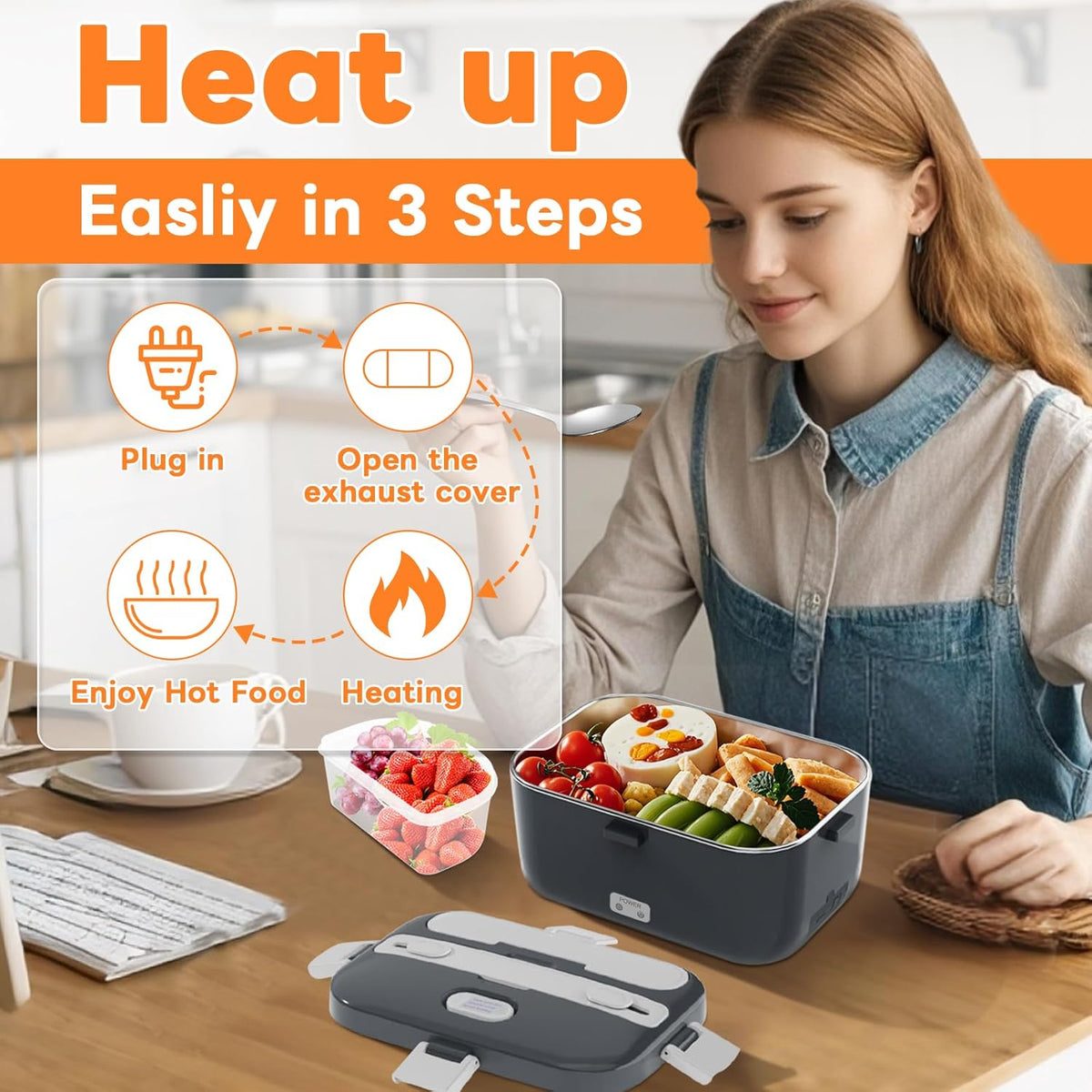 Fiambrera eléctrica calentadora de alimentos, lonchera calentada de