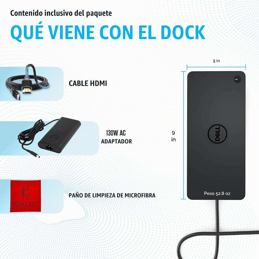 Estación de acoplamiento D6000 Dell para doble monitor con USB 3.0 y USB C - Muelle universal con 130W y cable HDMI (Reacondicionado)