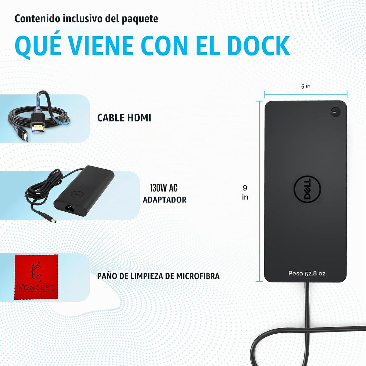 Estación de acoplamiento D6000 Dell para doble monitor con USB 3.0 y USB C - Muelle universal con 130W y cable HDMI (Reacondicionado)