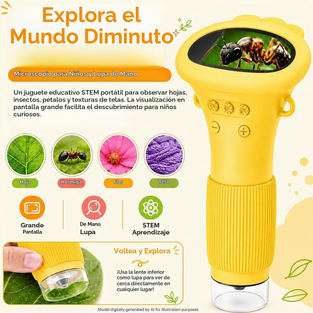 Microscopio 1000X para niños, pantalla de 2 pulgadas, microscopio Wonder Quest, microscopio digital de mano, lupa educativa, regalos de cumpleaños de Navidad para edades de 3, 4, 5, 6, 7, 8, 9, 10