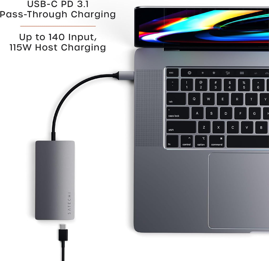 Satechi, Label-Gray, hub USB 4 de 3 puertos, alimentado