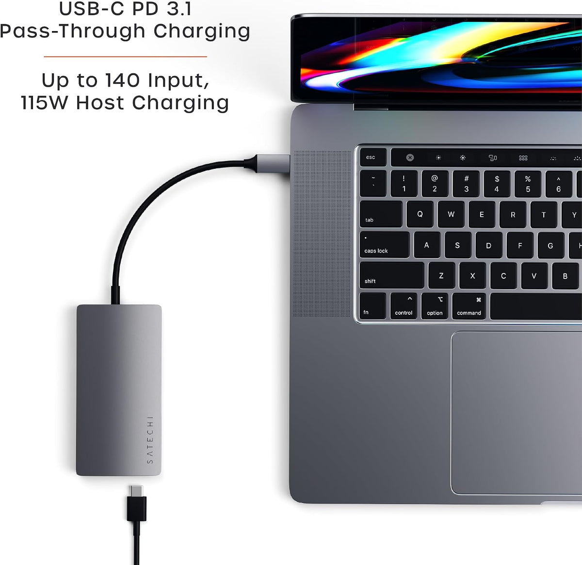 Satechi, Label-Gray, hub USB 4 de 3 puertos, alimentado