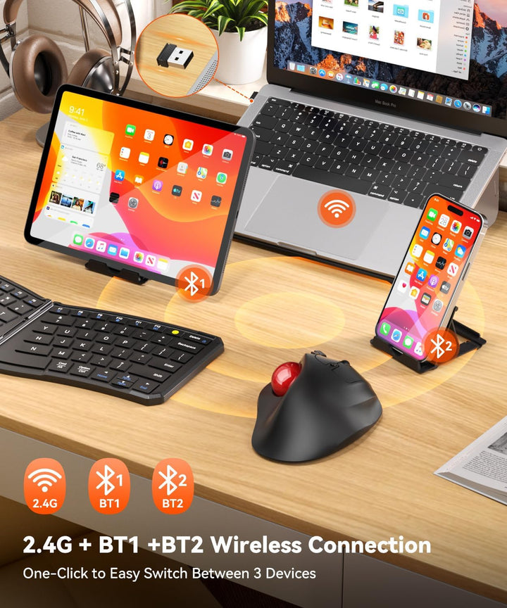 Ratón ergonómico inalámbrico de Trackball, conexión de 3 dispositiv...