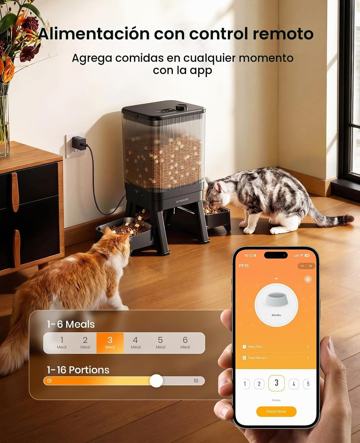 oneisall Alimentador automático para gatos 5G WiFi para 2 gatos, control de