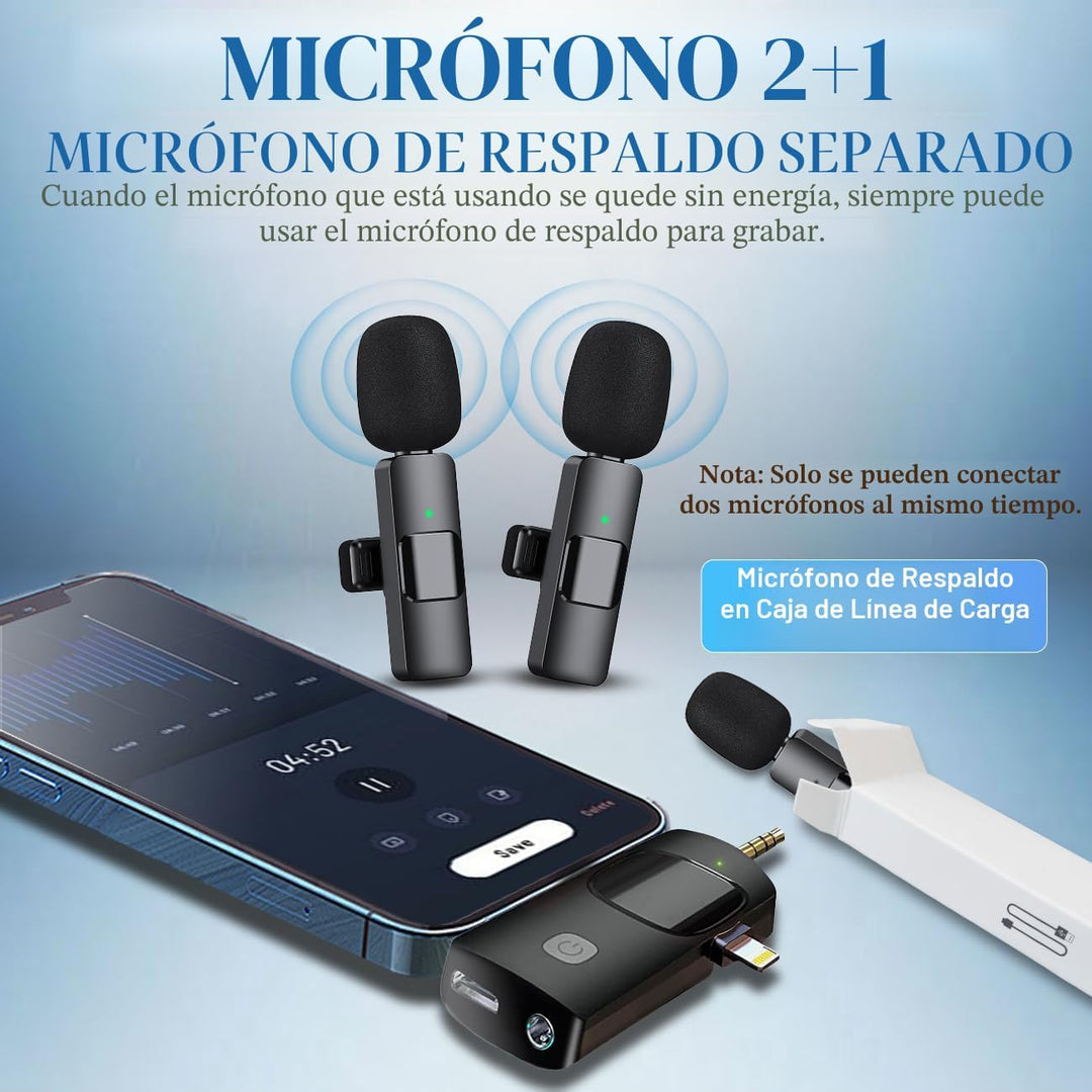 Micrófono Lavalier inalámbrico 3 en 1 para iPhone, iPad, Android, c...