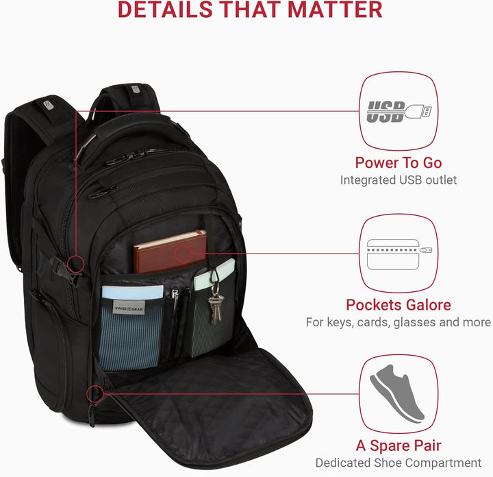 SwissGear 5358 USB ScanSmart Mochila para Portátil de 16", Negr...
