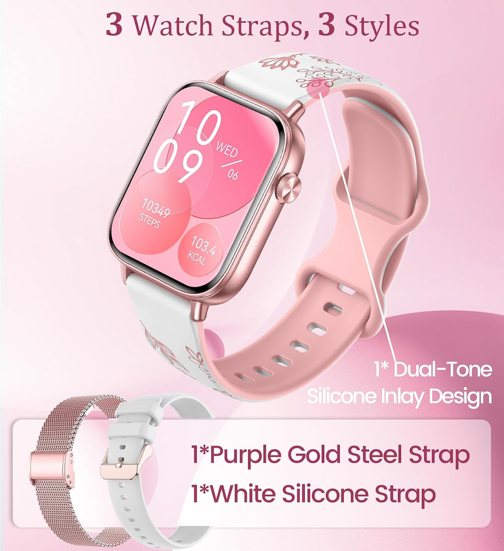 Reloj inteligente de 1.83 pulgadas para mujer con llamada Bluetooth (respuesta/marcación), rastreador de actividad física con más de 100 modos deportivos, monitor de frecuencia cardíaca/sueño, podómetro, relojes inteligentes para mujer, compatible con