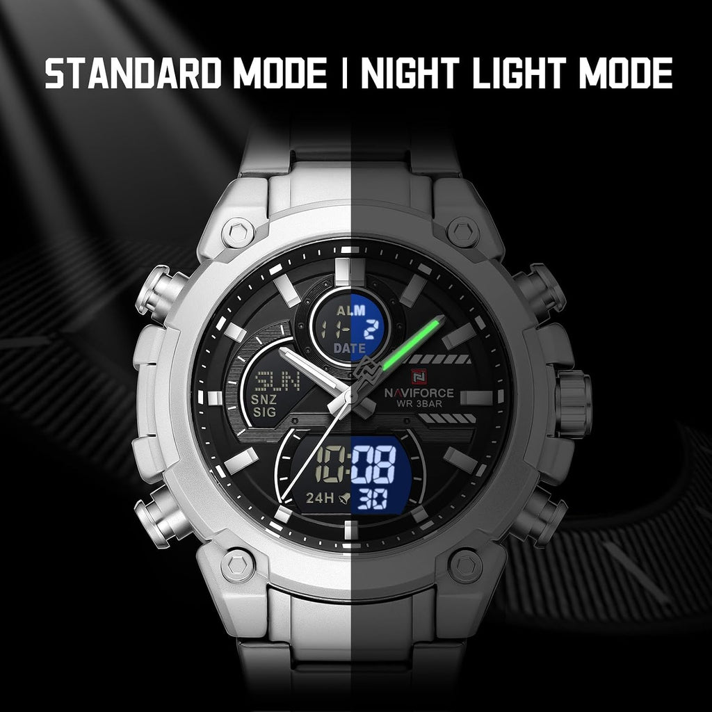 NAVIFORCE Relojes digitales multifunción, reloj analógico impermeable 3ATM para hombres, reloj de pulsera de lujo luminoso, regalo