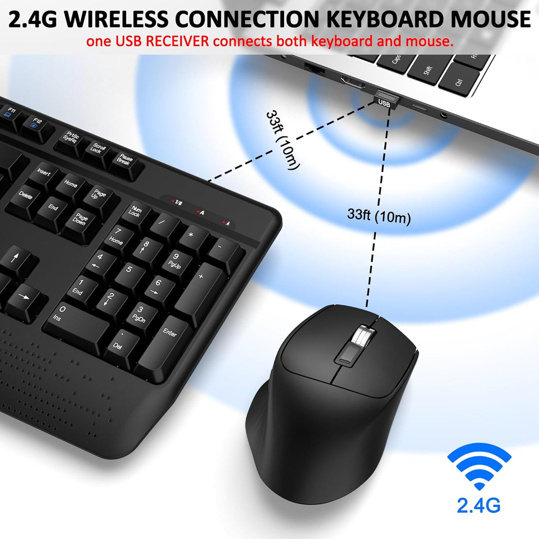 Combo de teclado y ratón inalámbricos de tamaño completo, teclado i...