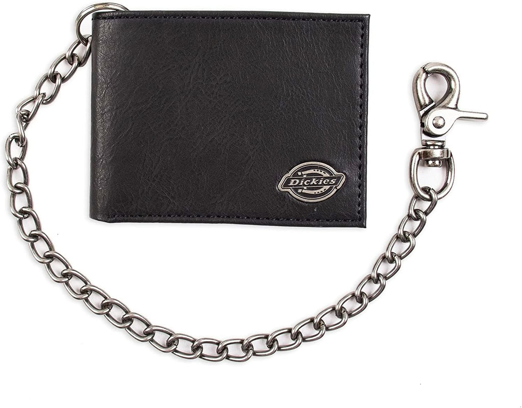 Dickies Billetera de piel con cadena plegable RFID para hombre, color negro