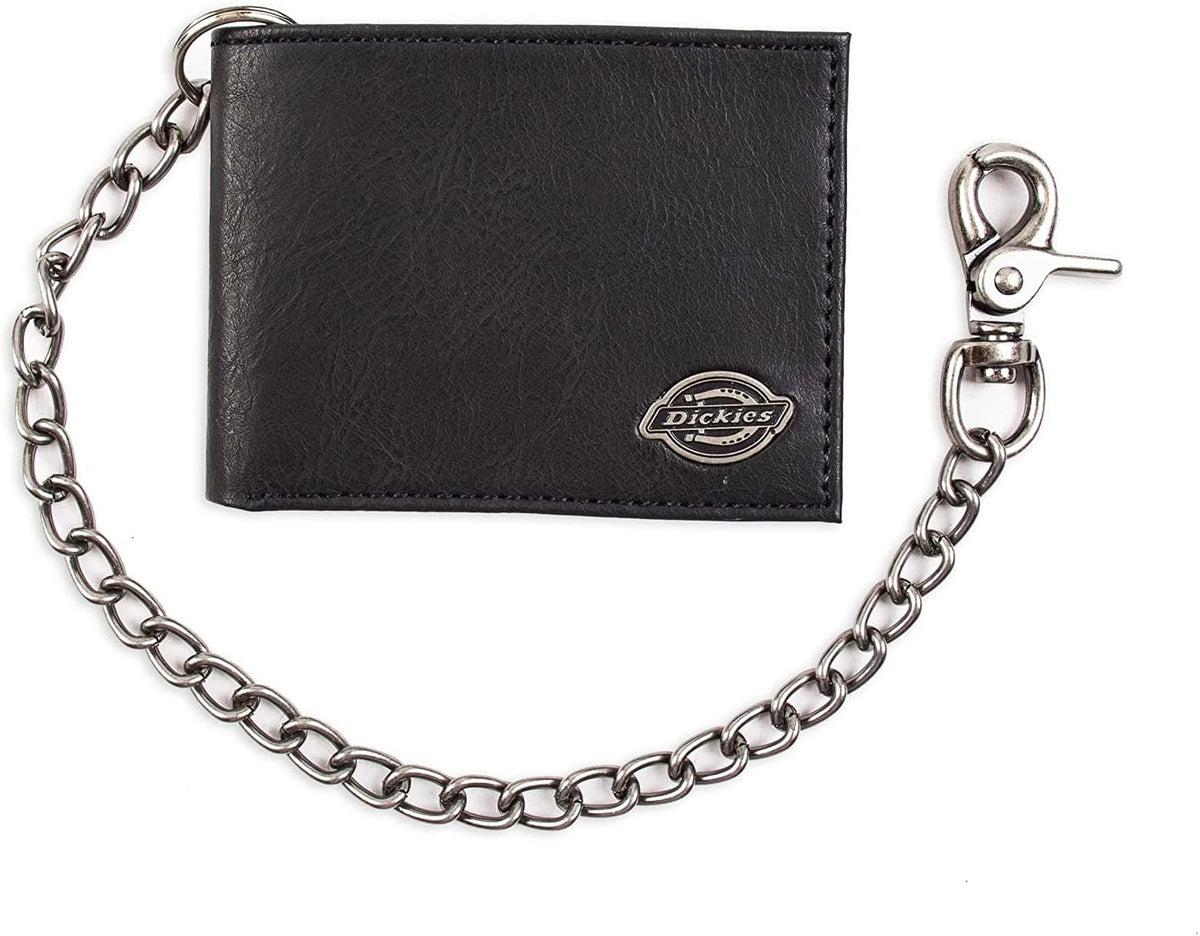 Dickies Billetera de piel con cadena plegable RFID para hombre, color negro