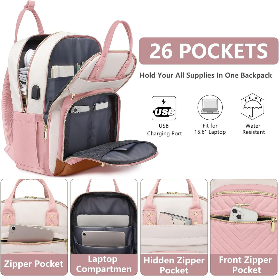bagswan Mochila para laptop para mujer, 72-rosa beige, 15,6 pulg.,...