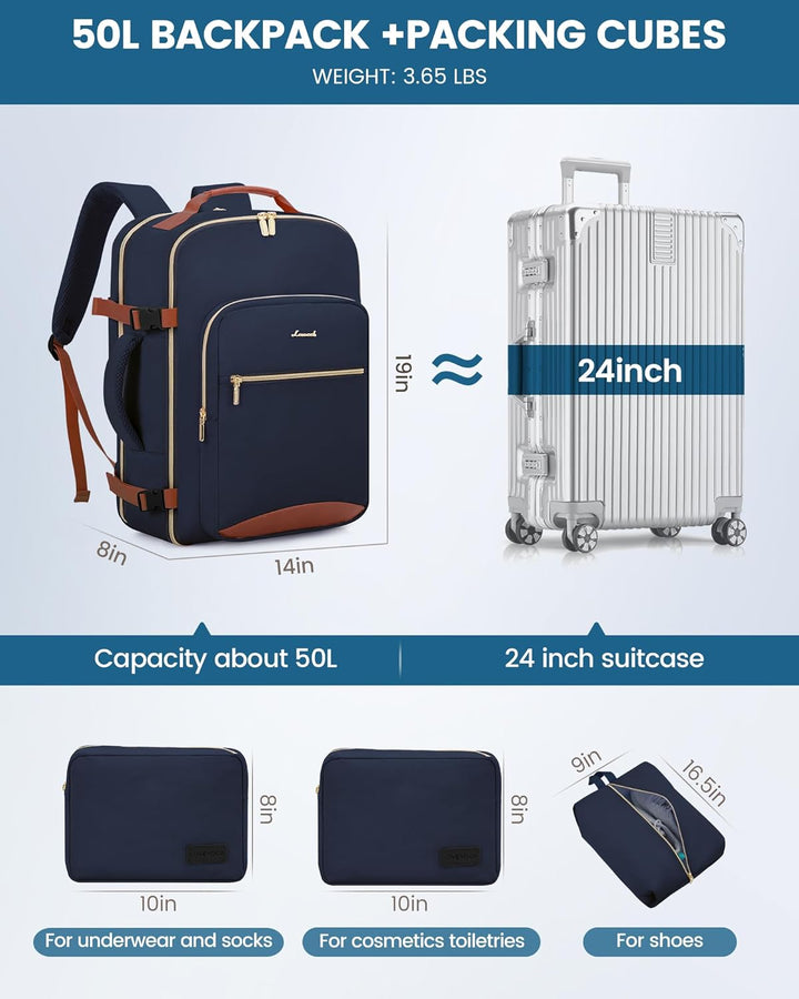 LOVEVOOK Mochila de viaje para mujeres y hombres, 50 L, aprobada po...