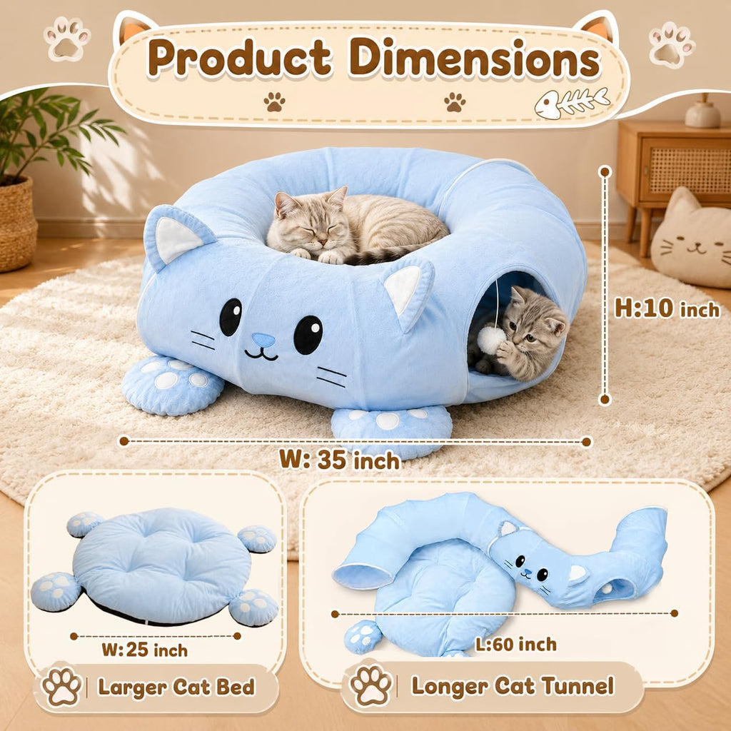 Cama túnel para gatos con 21 juguetes interactivos