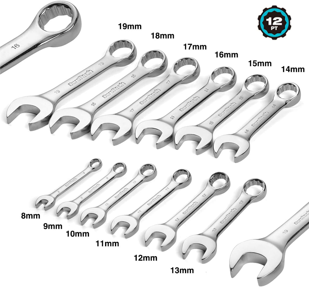 DURATECH Juego de llaves combinadas Stubby, métricas, 12 piezas, 0.315