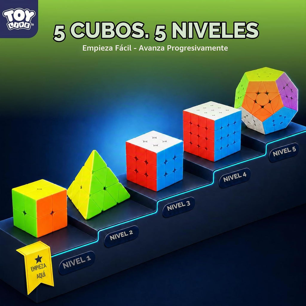 STEAM Life Juego de cubos de velocidad, juego de cubos de velocidad de 2 x 2, 3 x 3, 4 x 4, megaminx y cubo piramidal, sin calcomanías, colección de cubos mágicos para niños y adultos