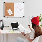 VUSIGN Combinación de pizarra blanca y tablero de corcho, tablero de borrado en seco de 17 x 23 pulgadas y tablero de corcho para el hogar u oficina, tablero de anuncios montado en la pared con marco