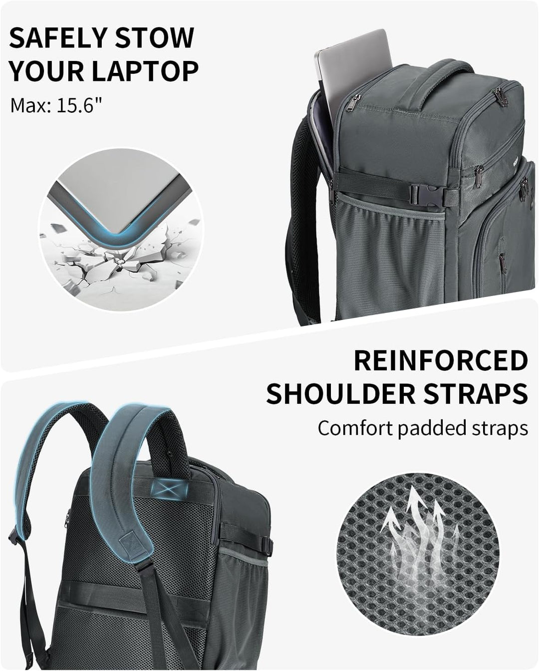 ECOHUB Mochila de Viaje Mochila de Equipaje de Mano, Gris-2, Mochil...