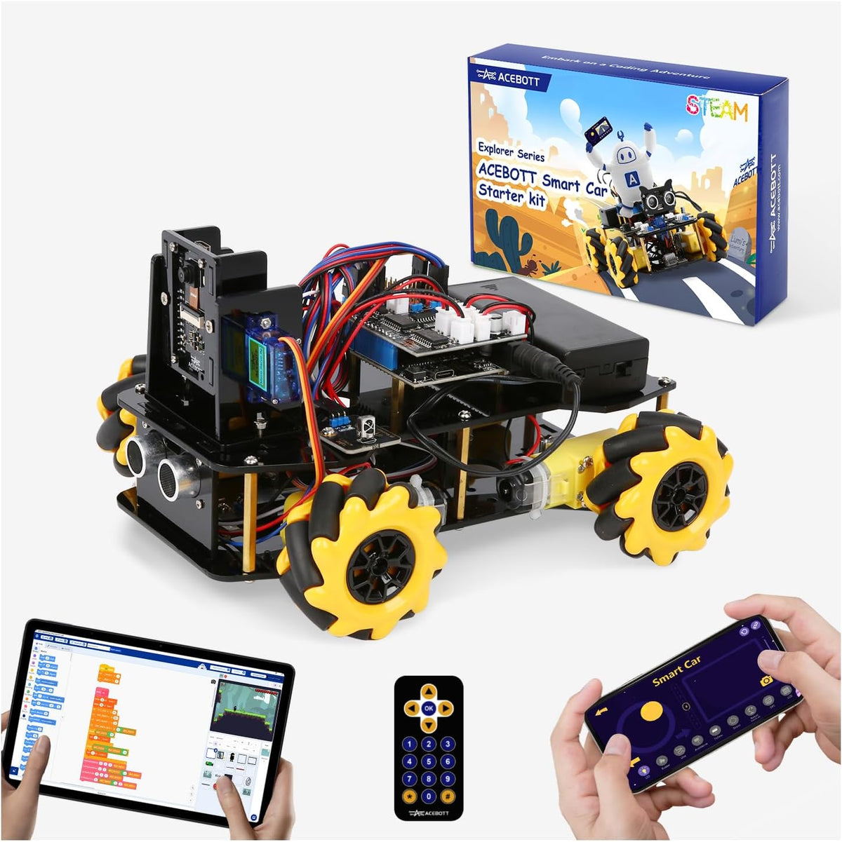 Kit de robótica para niños de 8 a 12 años de 12 a 16 años, kit de coche robot inteligente ACEBOTT con cámara de 3 MP, juguetes STEM para niños compatibles con Arduino y Scratch, aplicación y control
