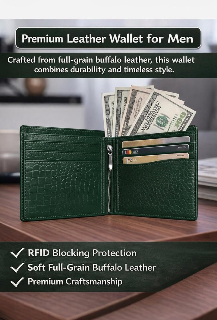 Billetera de cuero con bloqueo RFID, clásica y minimalista, plegabl...