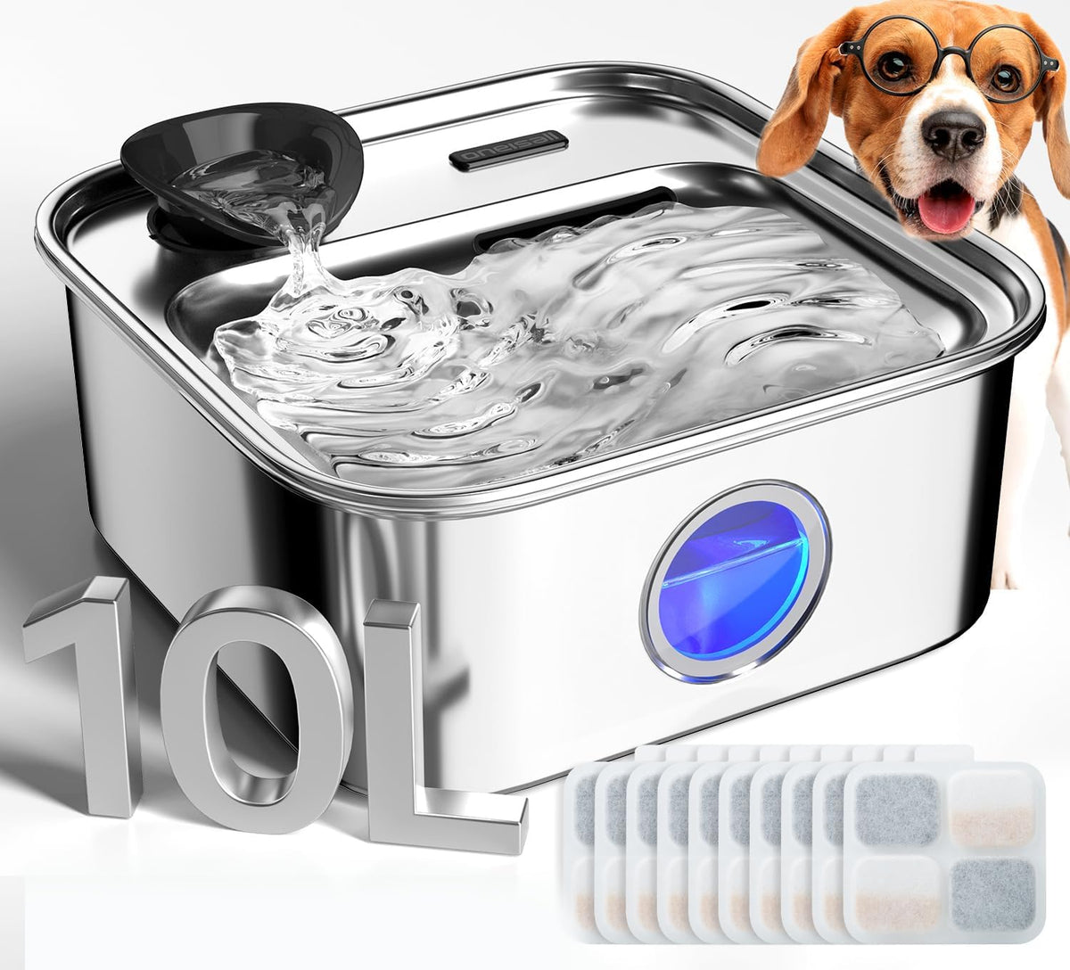 oneisall Fuente de agua para perros de 10L/2.6 galones para perros grandes