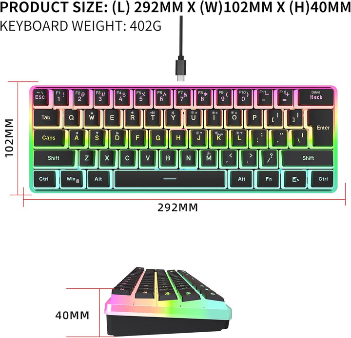 Snpurdiri Teclado para juegos con cable del 60%, Keycaps pudding co...