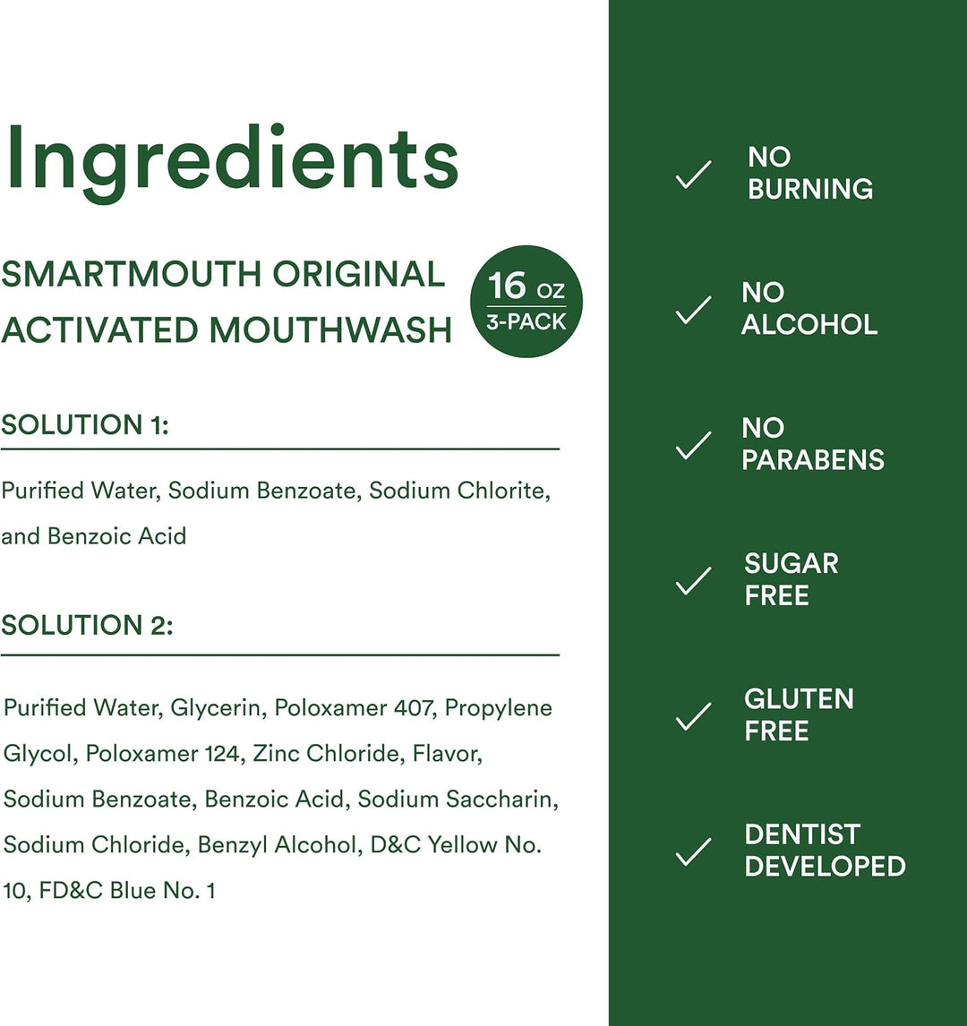 SmartMouth Enjuague bucal activado original para mal aliento, dura...