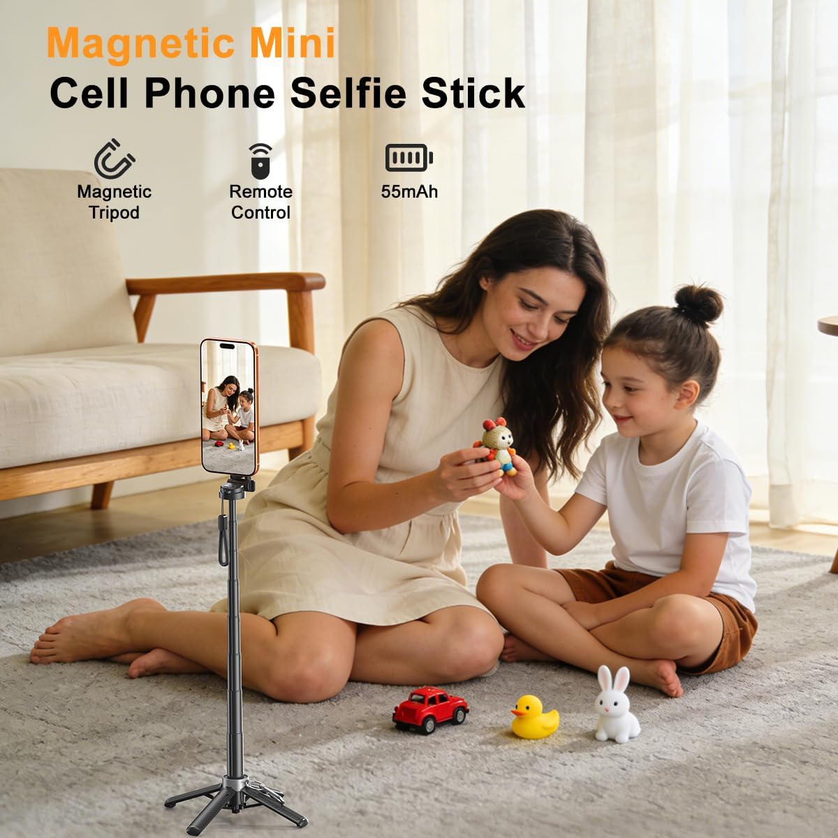 Palo selfie magnético 5 en 1 mejorado con control remoto para teléfono celular con rotación de 360°. Se puede transformar en mini trípode/agarre de cámara/estabilizador de mano / soporte para teléfono