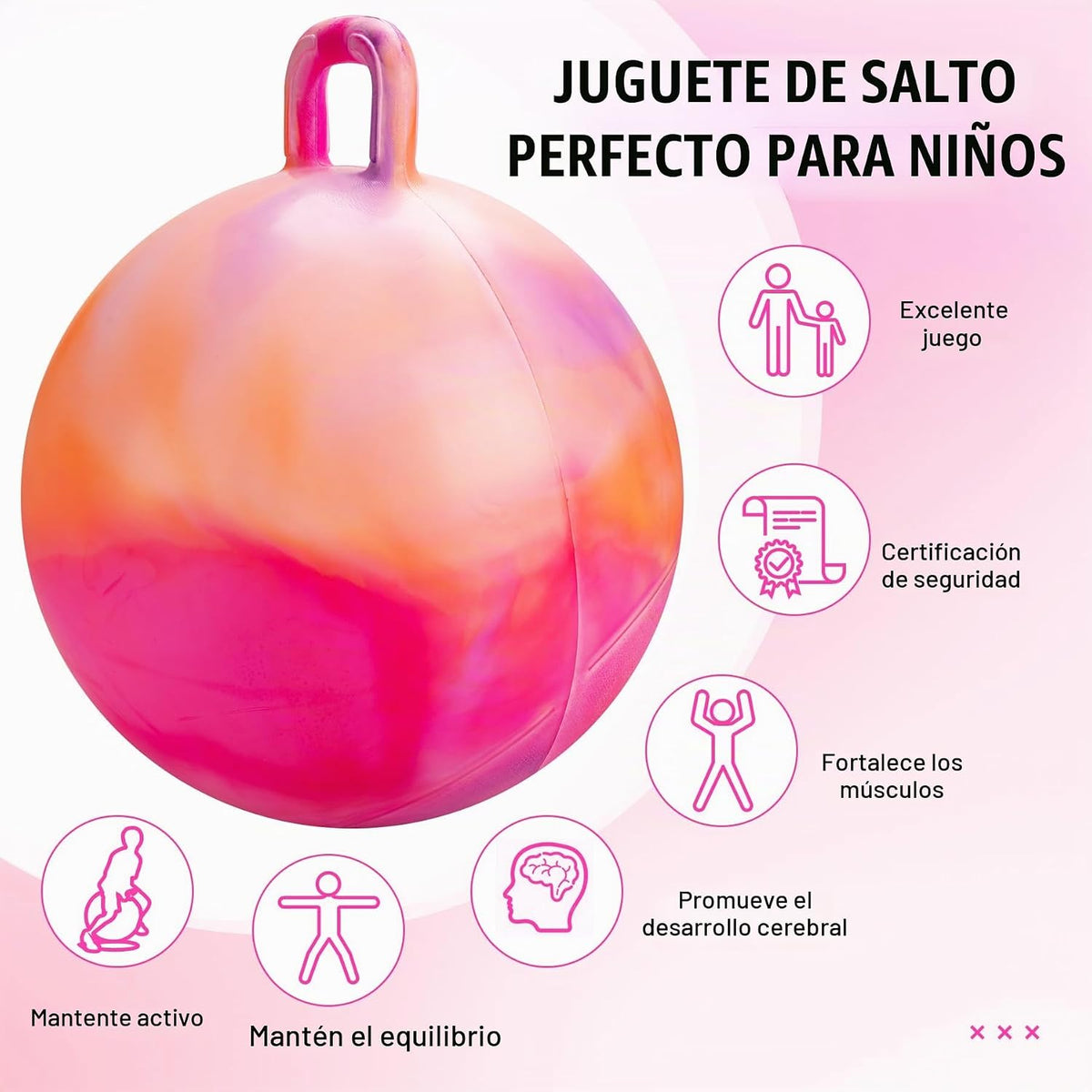Pelota saltarina INPODAK, pelota hinchable de 20 pulgadas con asas para niños, juguetes de salto y rebote Hippity Hop para niños de 5 a 9 años con bomba y caja de regalo, gran regalo para cumpleaños y