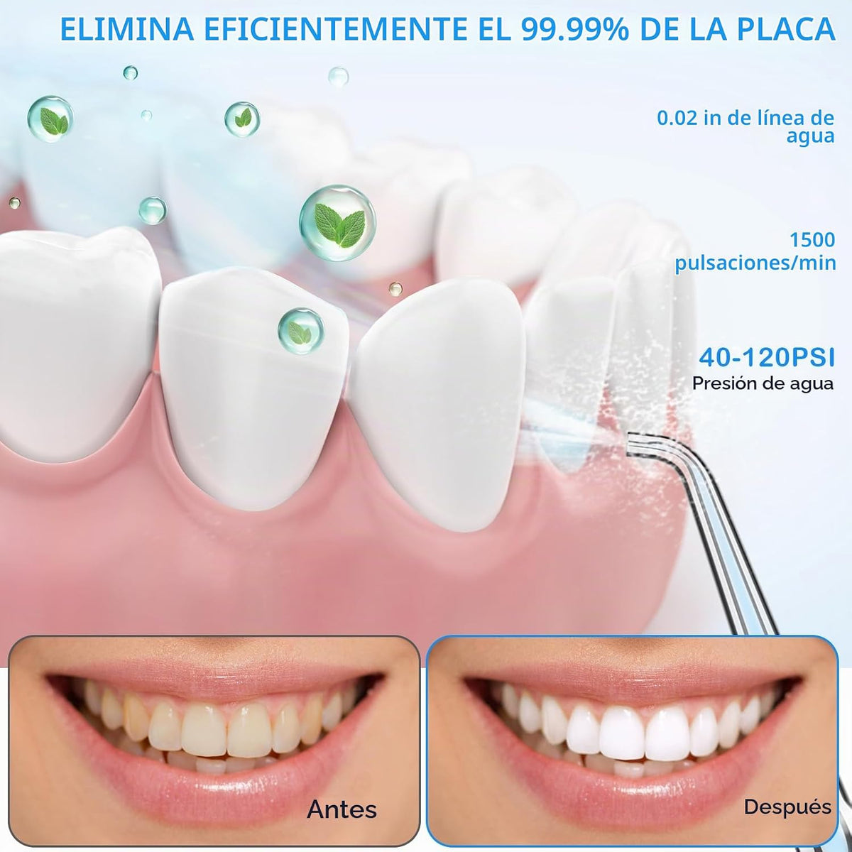 Irrigador dental de agua para limpieza de dientes y hilo dental con funda de tamaño de viaje, irrigador oral recargable, irrigador dental portátil KOOVON para adultos, IPX7 impermeable