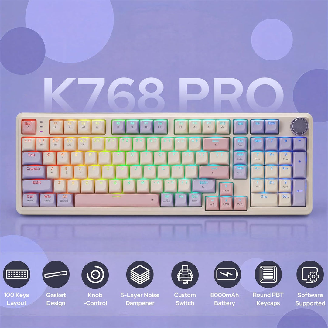 Redragon K768 PRO - Teclado para juegos RGB con junta inalámbrica d...