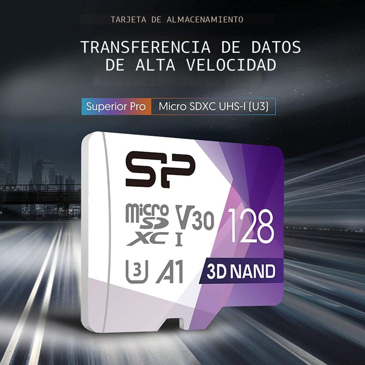 Silicon Power Tarjeta micro SD de 128 GB U3 SDXC hasta 100 MB\/s. T...