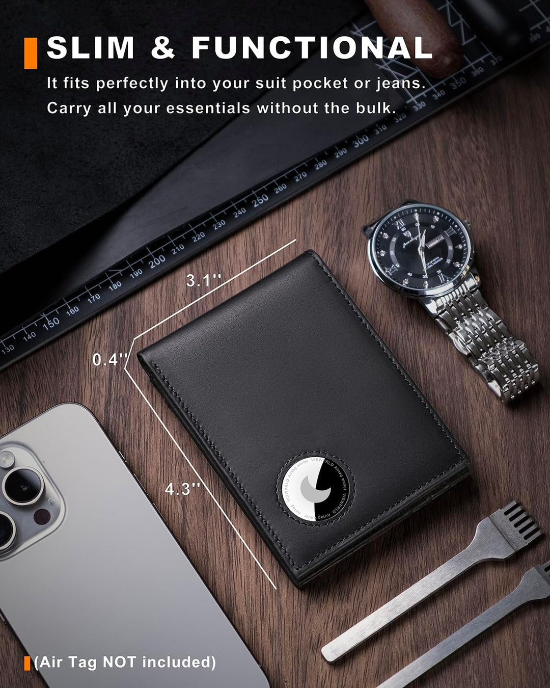 VISWORLD Billetera para hombre con soporte para Airtag, billetera p...