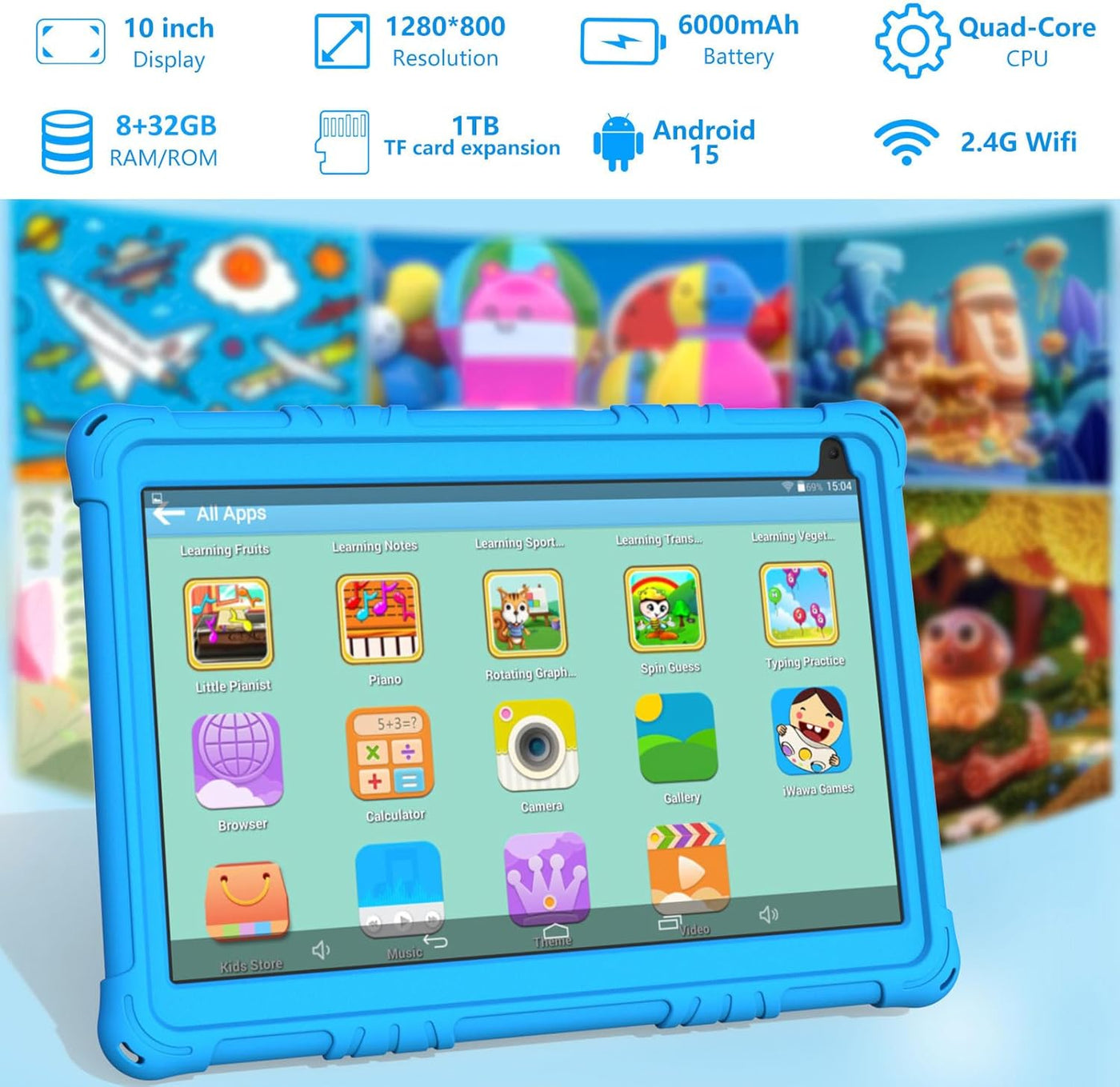 Tablet Android 15 para niños, tabletas de 10 pulgadas para niños, 8...