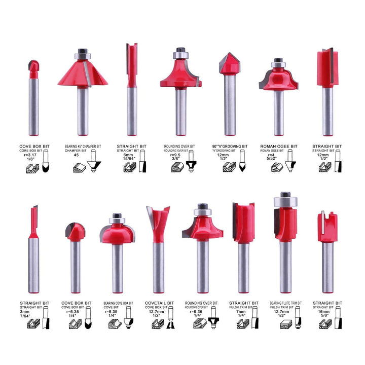 LU&amp;MN Brocas de enrutador con punta de carburo (15 piezas) con...