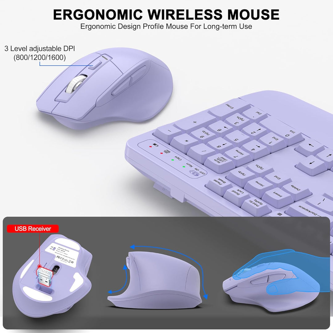 Combo de teclado y mouse inalámbricos, teclas onduladas de tamaño c...